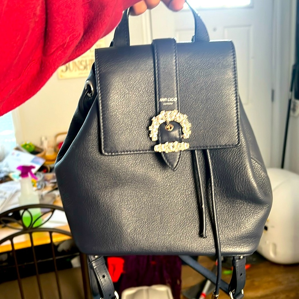 NWT Jimmy Choo Cheri Backpack Crystal Embellished, NAVY, Medium, Adjust…